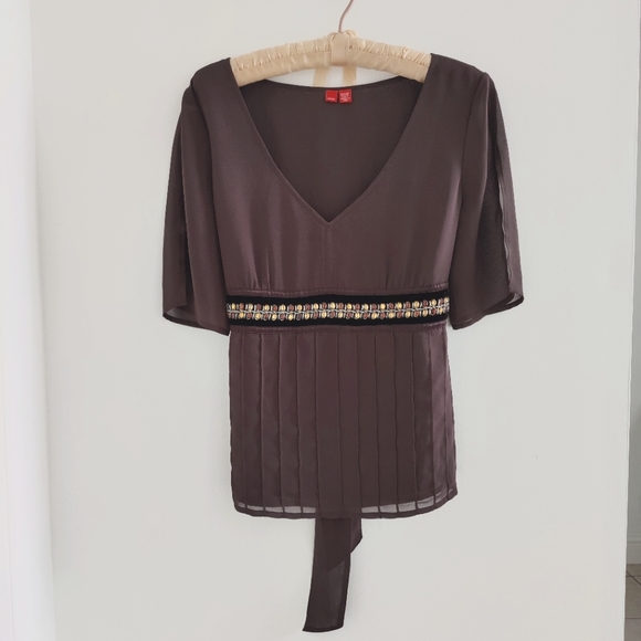 Esprit brown crepe fabric blouse with velvet and bead details size M - Picture 1 of 11
